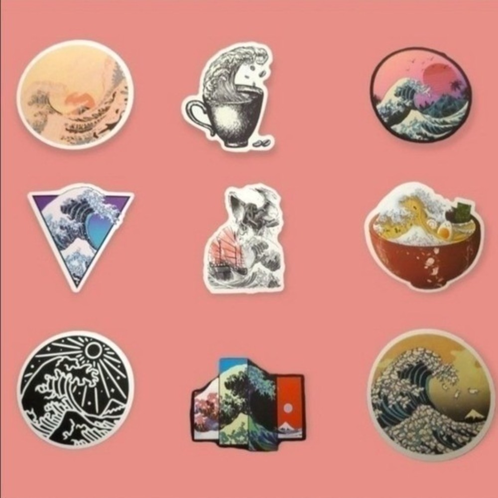 Unbranded Great Wave Off Kanagawa Art 18pc Sticker Set Multicolor 2x2in
